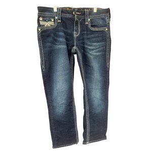 Rock Revival Betty Easy Crop Women Jeans Size 29 Blue Rhinestone Embellished